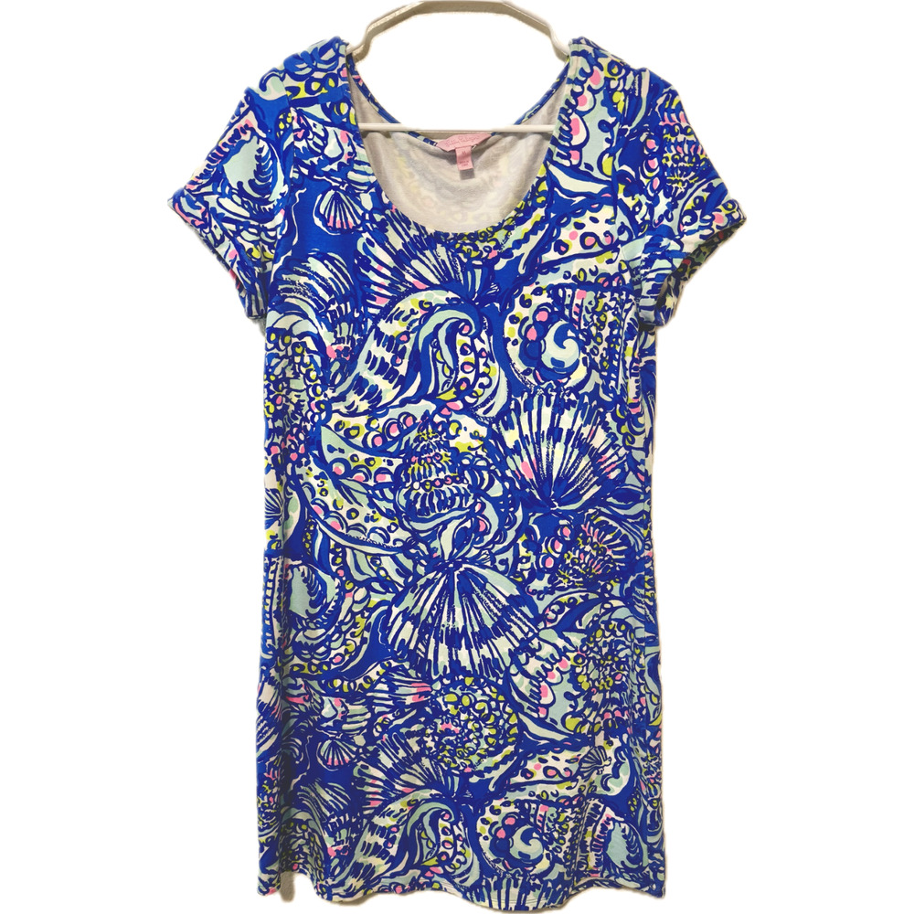 Lilly Pulitzer Women's Dress Medium Tammy Brilliant Blue Ceviche T Shirt Dress